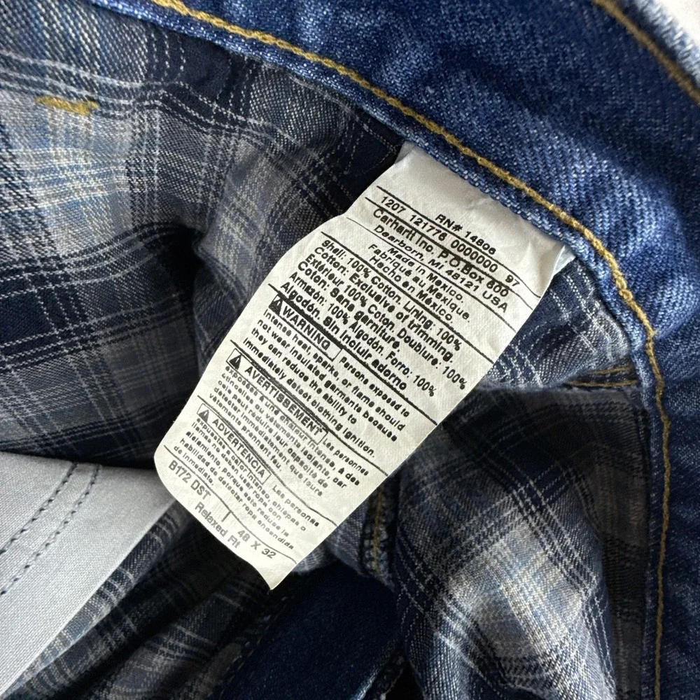 Carhartt B172 DST Relaxed Fit Straight Leg Flannel Lined Jeans 48x32 Dark Stone